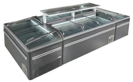 Supermarkt-Glasplatte-Glasschiebetür-Insel-Gefrierschrank R404a R290 490L 610L
